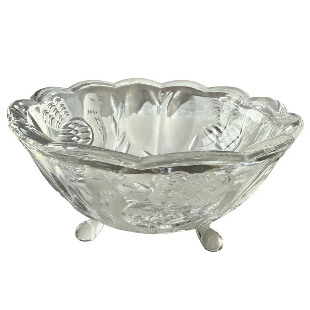 Hofbauer Byrdes West Germany Lead Crystal Footed Bowl Bird Motif Vtg Collectible